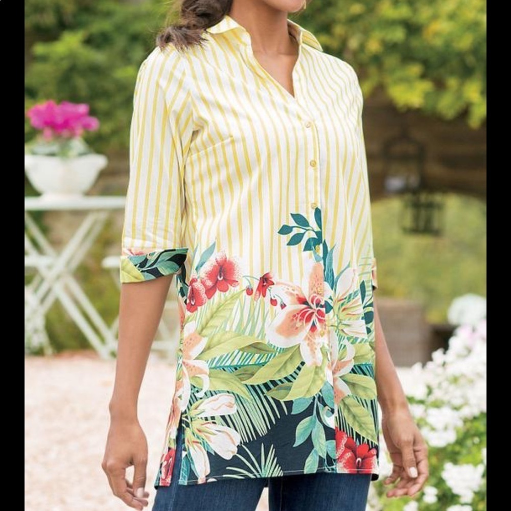 Soft surroundings Striped Floral Tunic top 1x